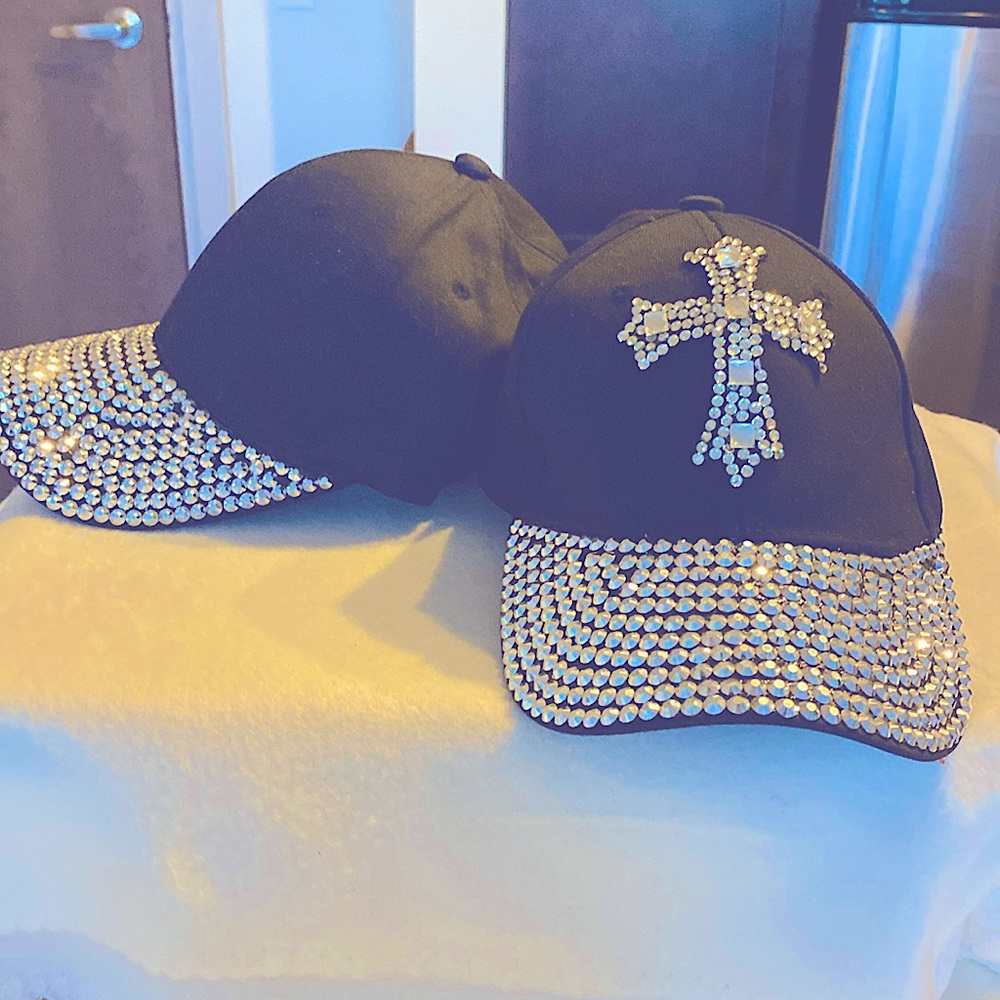 Women (2) Black Rhinestone Cap, Brand New!!